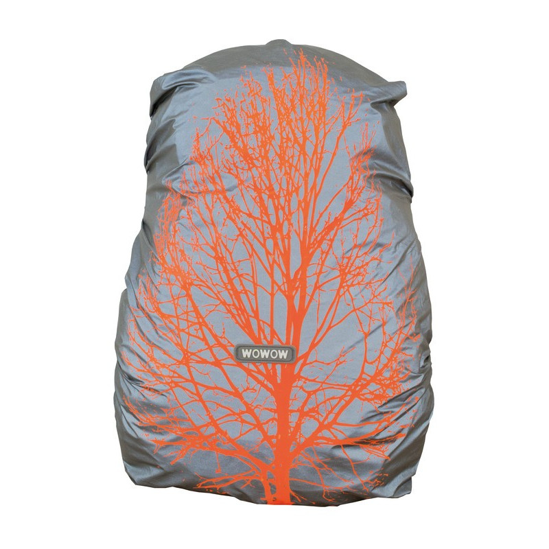 Rucksackhulle WOWOW Quebec silber orange reflektierend mit Motiv
