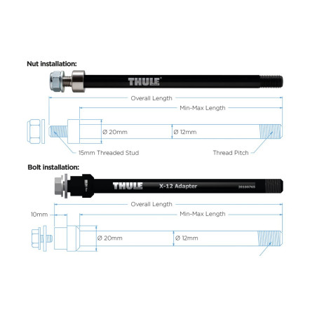 Achsadapter Thule Maxle Trek M12x175 217 oder 229mm Befest Mutter M12x175